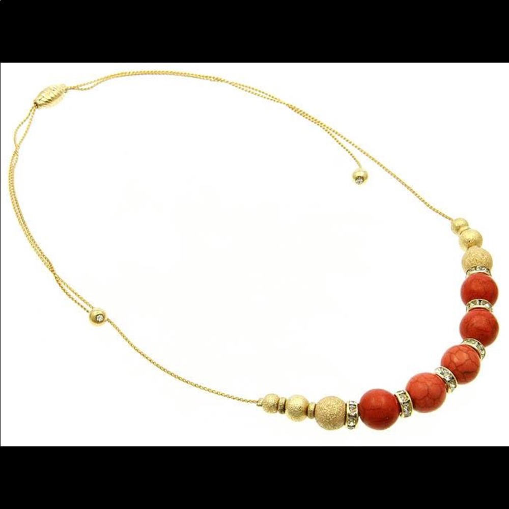 Coral and gold beaded necklace NWT